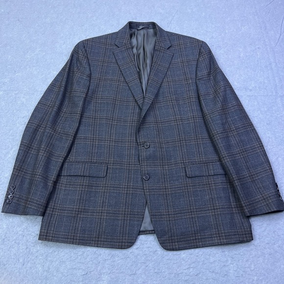 Ralph Lauren Blazer Men's‎ 46L Gray Windowpane Plaid Wool Suit Jacket Sport Coat